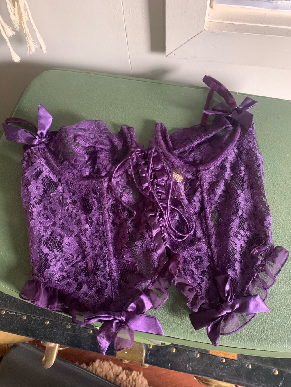 vintage 90s Victoria's Secret Purple Lace Chemise with Satin Bows